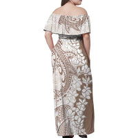 Polynesian Beige Plumeria Lei Family Matching Off Shoulder Maxi Dress and Hawaiian Shirt with Hammerhead Shark LT7 - Polynesian Pride