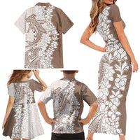 Polynesian Beige Plumeria Lei Family Matching Short Sleeve Bodycon Dress and Hawaiian Shirt with Hammerhead Shark LT7 - Polynesian Pride