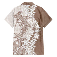 Polynesian Beige Plumeria Lei Family Matching Summer Maxi Dress and Hawaiian Shirt with Hammerhead Shark LT7 - Polynesian Pride