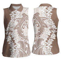 Polynesian Beige Plumeria Lei Women Sleeveless Polo Shirt with Hammerhead Shark
