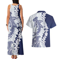 Polynesian Navy Blue Plumeria Lei Couples Matching Tank Maxi Dress and Hawaiian Shirt with Hammerhead Shark LT7 - Polynesian Pride