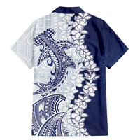 Polynesian Navy Blue Plumeria Lei Family Matching Mermaid Dress and Hawaiian Shirt with Hammerhead Shark LT7 - Polynesian Pride