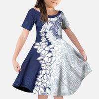 Polynesian Navy Blue Plumeria Lei Family Matching Puletasi and Hawaiian Shirt with Hammerhead Shark LT7 Daughter's Dress Navy Blue - Polynesian Pride