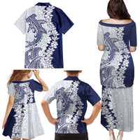 Polynesian Navy Blue Plumeria Lei Family Matching Puletasi and Hawaiian Shirt with Hammerhead Shark LT7 - Polynesian Pride