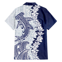 Polynesian Navy Blue Plumeria Lei Family Matching Summer Maxi Dress and Hawaiian Shirt with Hammerhead Shark LT7 - Polynesian Pride