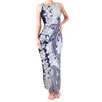 Polynesian Navy Blue Plumeria Lei Family Matching Tank Maxi Dress and Hawaiian Shirt with Hammerhead Shark LT7 Mom's Dress Navy Blue - Polynesian Pride