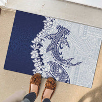 Polynesian Navy Blue Plumeria Lei Rubber Doormat with Hammerhead Shark
