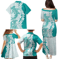 Polynesian Teal Plumeria Lei Family Matching Puletasi and Hawaiian Shirt with Hammerhead Shark LT7 - Polynesian Pride
