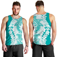 Polynesian Teal Plumeria Lei Men Tank Top with Hammerhead Shark