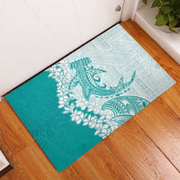 Polynesian Teal Plumeria Lei Rubber Doormat with Hammerhead Shark