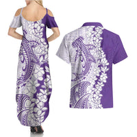 Polynesian Purple Plumeria Lei Couples Matching Summer Maxi Dress and Hawaiian Shirt with Hammerhead Shark LT7 - Polynesian Pride