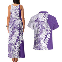 Polynesian Purple Plumeria Lei Couples Matching Tank Maxi Dress and Hawaiian Shirt with Hammerhead Shark LT7 - Polynesian Pride