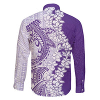 Polynesian Purple Plumeria Lei Family Matching Long Sleeve Bodycon Dress and Hawaiian Shirt with Hammerhead Shark LT7 - Polynesian Pride