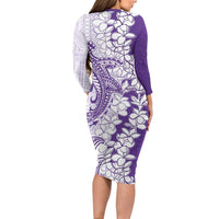 Polynesian Purple Plumeria Lei Family Matching Long Sleeve Bodycon Dress and Hawaiian Shirt with Hammerhead Shark LT7 - Polynesian Pride
