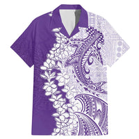 Polynesian Purple Plumeria Lei Family Matching Mermaid Dress and Hawaiian Shirt with Hammerhead Shark LT7 Dad's Shirt - Short Sleeve Purple - Polynesian Pride