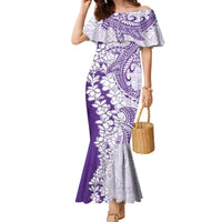 Polynesian Purple Plumeria Lei Family Matching Mermaid Dress and Hawaiian Shirt with Hammerhead Shark LT7 Mom's Dress Purple - Polynesian Pride