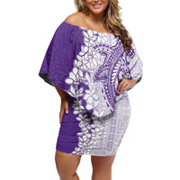 Polynesian Purple Plumeria Lei Family Matching Off Shoulder Short Dress and Hawaiian Shirt with Hammerhead Shark LT7 Mom's Dress Purple - Polynesian Pride