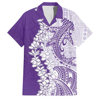 Polynesian Purple Plumeria Lei Family Matching Summer Maxi Dress and Hawaiian Shirt with Hammerhead Shark LT7 Dad's Shirt - Short Sleeve Purple - Polynesian Pride