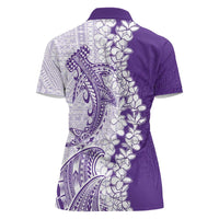 Polynesian Purple Plumeria Lei Women Polo Shirt with Hammerhead Shark