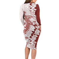 Polynesian Crimson Plumeria Lei Family Matching Long Sleeve Bodycon Dress and Hawaiian Shirt with Hammerhead Shark LT7 - Polynesian Pride