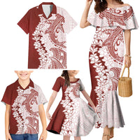 Polynesian Crimson Plumeria Lei Family Matching Mermaid Dress and Hawaiian Shirt with Hammerhead Shark LT7 - Polynesian Pride