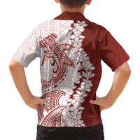 Polynesian Crimson Plumeria Lei Family Matching Puletasi and Hawaiian Shirt with Hammerhead Shark LT7 - Polynesian Pride