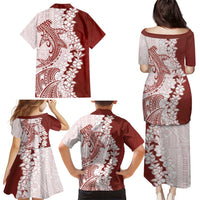 Polynesian Crimson Plumeria Lei Family Matching Puletasi and Hawaiian Shirt with Hammerhead Shark LT7 - Polynesian Pride