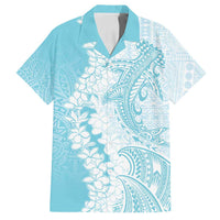 Polynesian Turquoise Plumeria Lei Family Matching Long Sleeve Bodycon Dress and Hawaiian Shirt with Hammerhead Shark LT7 Dad's Shirt - Short Sleeve Turquoise - Polynesian Pride