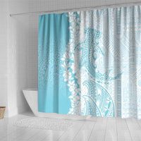 Polynesian Turquoise Plumeria Lei Shower Curtain with Hammerhead Shark LT7 - Polynesian Pride