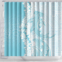 Polynesian Turquoise Plumeria Lei Shower Curtain with Hammerhead Shark LT7 - Polynesian Pride