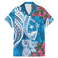 Hafa Adai Guam Family Matching Mermaid Dress and Hawaiian Shirt Crystal Waves LT7 Dad's Shirt - Short Sleeve Blue - Polynesian Pride