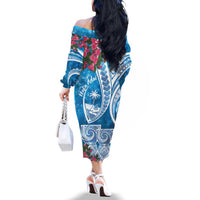 Hafa Adai Guam Family Matching Off The Shoulder Long Sleeve Dress and Hawaiian Shirt Crystal Waves LT7 - Polynesian Pride