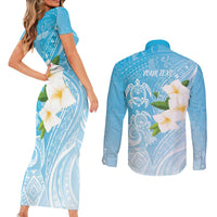 Personalized Guam Chamorro Couples Matching Short Sleeve Bodycon Dress and Long Sleeve Button Shirt Turtles and Guasali Flowers LT7 - Polynesian Pride