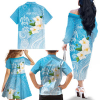 Personalized Guam Chamorro Family Matching Off The Shoulder Long Sleeve Dress and Hawaiian Shirt Turtles and Guasali Flowers LT7 - Polynesian Pride