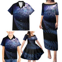 New Zealand Aotearoa Matariki Family Matching Puletasi and Hawaiian Shirt Starry Silver Fern LT7 - Polynesian Pride