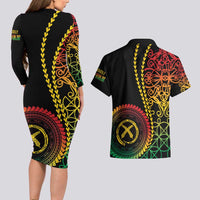 Proudly Ni-Van Sandroing Inspired Classic Style Couples Matching Long Sleeve Bodycon Dress and Hawaiian Shirt LT7 - Polynesian Pride