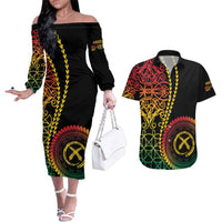 Proudly Ni-Van Sandroing Inspired Classic Style Couples Matching Off The Shoulder Long Sleeve Dress and Hawaiian Shirt LT7 Colorful - Polynesian Pride