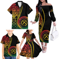 Proudly Ni-Van Sandroing Inspired Classic Style Family Matching Off The Shoulder Long Sleeve Dress and Hawaiian Shirt LT7 - Polynesian Pride