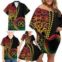 Proudly Ni-Van Sandroing Inspired Classic Style Family Matching Off Shoulder Short Dress and Hawaiian Shirt LT7 - Polynesian Pride
