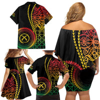 Proudly Ni-Van Sandroing Inspired Classic Style Family Matching Off Shoulder Short Dress and Hawaiian Shirt LT7 - Polynesian Pride