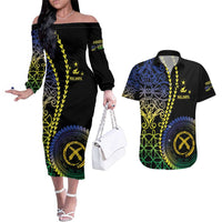 Proudly Ni-Van Sandroing Inspired Couples Matching Off The Shoulder Long Sleeve Dress and Hawaiian Shirt Malampa Classic Style LT7 Colorful - Polynesian Pride