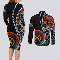 Proudly Ni-Van Sandroing Inspired Couples Matching Long Sleeve Bodycon Dress and Long Sleeve Button Shirt Penama Classic Style LT7 - Polynesian Pride