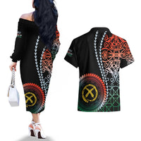 Proudly Ni-Van Sandroing Inspired Couples Matching Off The Shoulder Long Sleeve Dress and Hawaiian Shirt Penama Classic Style LT7 - Polynesian Pride