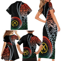 Proudly Ni-Van Sandroing Inspired Family Matching Short Sleeve Bodycon Dress and Hawaiian Shirt Penama Classic Style LT7 - Polynesian Pride