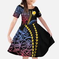 Proudly Ni-Van Sandroing Inspired Family Matching Off The Shoulder Long Sleeve Dress and Hawaiian Shirt Shefa Classic Style LT7 Daughter's Dress Colorful - Polynesian Pride