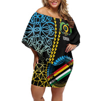 Proudly Ni-Van Sandroing Inspired Family Matching Off Shoulder Short Dress and Hawaiian Shirt Torba Classic Style LT7 Mom's Dress Colorful - Polynesian Pride