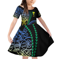 Proudly Ni-Van Sandroing Inspired Family Matching Off Shoulder Short Dress and Hawaiian Shirt Tafea Classic Style LT7 Daughter's Dress Colorful - Polynesian Pride