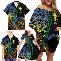 Proudly Ni-Van Sandroing Inspired Family Matching Off Shoulder Short Dress and Hawaiian Shirt Tafea Classic Style LT7 - Polynesian Pride