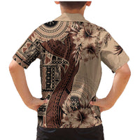 Bula Fiji Family Matching Mermaid Dress and Hawaiian Shirt Shark Tail Beige Masi Tapa LT7 - Polynesian Pride