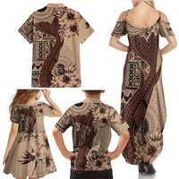 Bula Fiji Family Matching Summer Maxi Dress and Hawaiian Shirt Shark Tail Beige Masi Tapa LT7 - Polynesian Pride